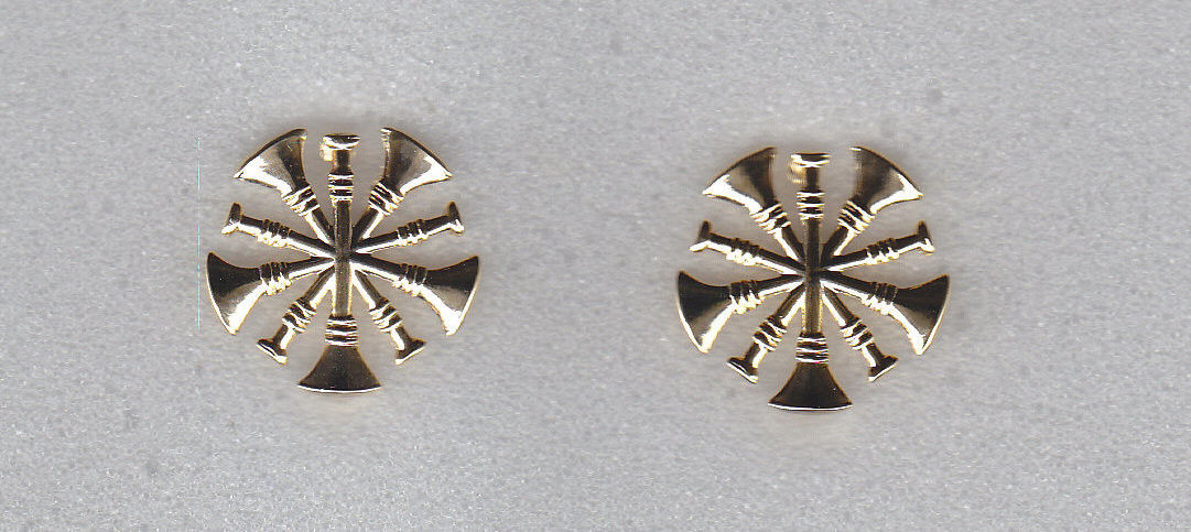 5 Bugles 3/4" Gold Pair Collar Lapel Pins Rank Insignia